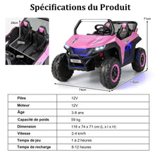 Load image into Gallery viewer, Voiture lectrique Enfant 12 V Tlcommande pour 3-8 Ans 2 Vitesses Ressort de Suspension Charge 59KG 118x74x71CM Noir/Rose/Rouge -