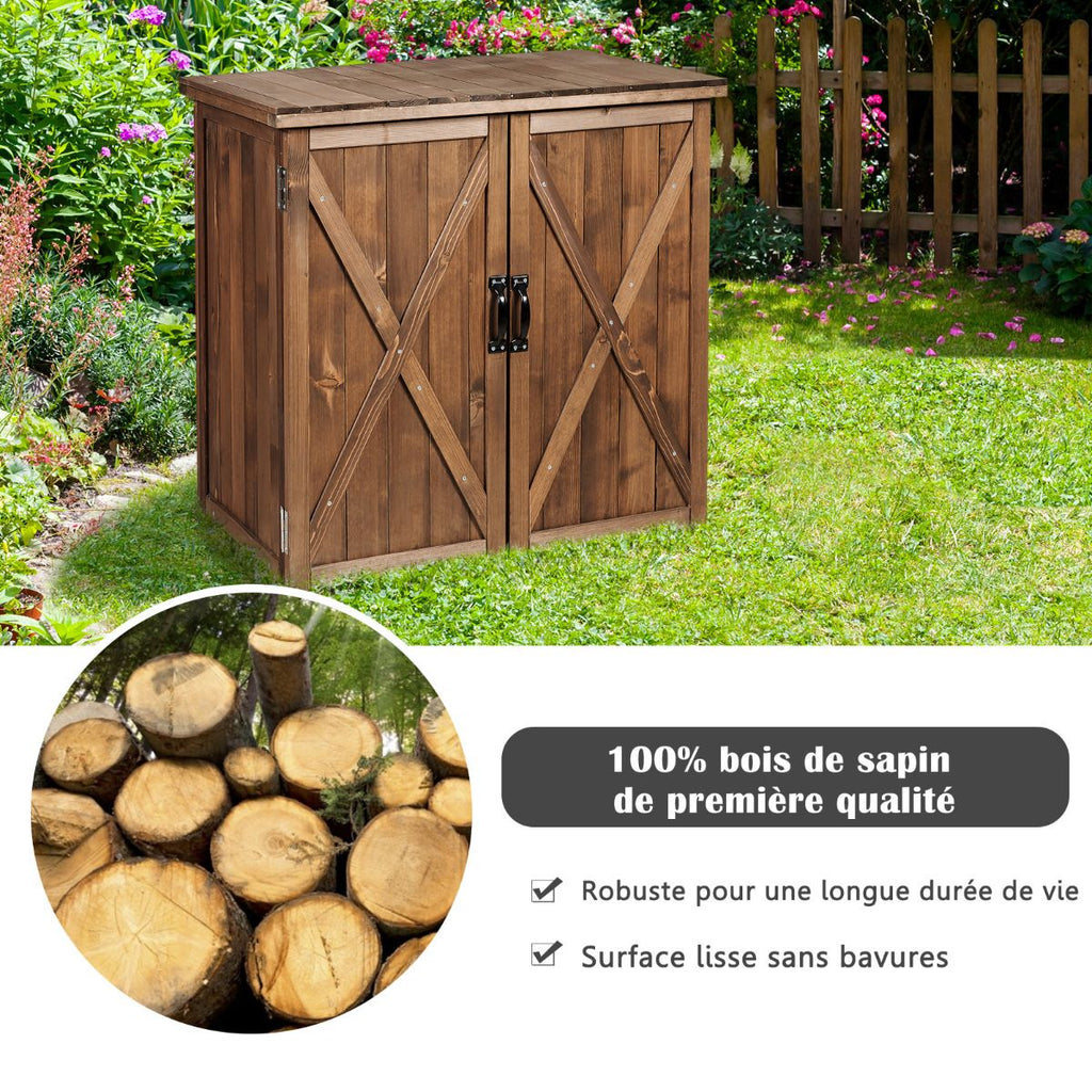 Armoire de Jardin Exterieur en Bois 77,5 x 56 x 72 cm Abri  Outils avec Double Portes Marron -