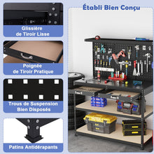 Load image into Gallery viewer, tabli de Bricolage 121 x 61 cm Table de Travail en Mtal de 230 kg avec 3 Panneaux Perfors 24 Accessoires de Suspension Noir/Bleu Marine -