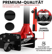Load image into Gallery viewer, Cric hydraulique 3T - Hauteur de Levage Plate : 75-505 mm - avec 2 Supports en Caoutchouc - Cric hydraulique Professionnel - roulettes de Levage à 360°, GTWH3000