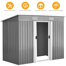 Load image into Gallery viewer, Abri de Jardin  l'Extrieur en Acier Galvanis avec 2 Portes,4 Bouches d'Aration pour Stocker Outils 238 x 131 x 181CM Gris+Blanc -