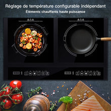 Load image into Gallery viewer, Double Plaque de Cuisson Electrique en Vitrocéramique 1800W+1800W 2 Zones 8 Niveaux de Température/Puissance Variables Noir -