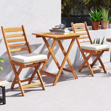 Load image into Gallery viewer, Ensemble Bistrot d'Extérieur en Bois d'Acacia Ensemble de Chaises Pliantes et Table Coussins de Siège Sans Accoudoirs à Dossier Haut Blanc -