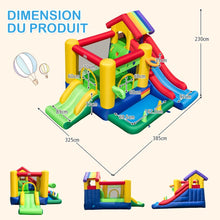 Load image into Gallery viewer, Château Gonflable à Thème Arc-en-ciel 7 en 1 avec Ventilateur Double Toboggans Piscine à Balles Panier de Basket Charge 90kg -