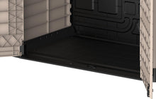 Load image into Gallery viewer, Duramax StoreAway 1200L Plastic Garden Shed/ Flat Lid,Outdoor Storage Shed,Wheelie Bin Hideaways,Wheelie bin box,Durable Construction,Ideal for Bikes,BBQs &amp; 2x 240L Bins,145x85x125 cm,Brown