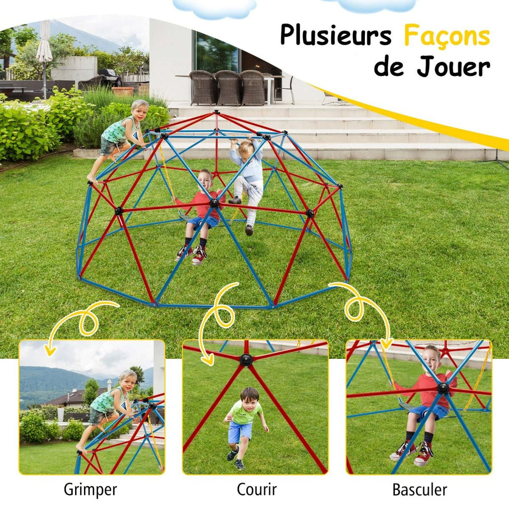 Dôme d'Escalade de 305cm avec Balançoire Cage d'Escalade en Métal Charge Max 363 kg Intérieur Extérieur pour Enfants de 3-10 Ans Jaune/Rouge -