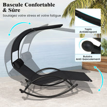 Load image into Gallery viewer, Chaise Longue Double Chaise  Bascule pour 2 Personnes 2 Appui-T锚tes Amovibles Cadre en Mtal Robuste Lit de Repos Ergonomique 2 Places Gris/Noir/Beige -