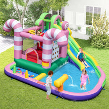 Load image into Gallery viewer, 9 en 1 Château Gonflable en Forme Bonbons avec Toboggan Maison de Saut Gonflable avec Pistolet à Eau Charge 90kg pour 2 Enfants de 3-10 Ans -