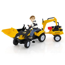 Load image into Gallery viewer, 3 en 1 Tracteur pour Enfant avec 6 Roues Jouet Pelle Remorque Amovible avec Volant Klaxon 3  6 Ans Jaune/Vert -