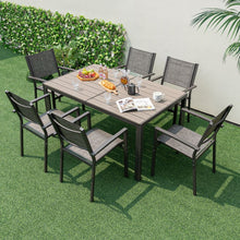 Load image into Gallery viewer, Ensemble de Meubles de Patio 7 Pices pour 6 Personnes Salon de Jardin avec 6 Chaises Empilables et Table Rectangulaire Gris -