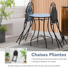 Load image into Gallery viewer, Ensemble Table et 2 Chaises Pliantes de Bistrot 2 Personnes Design Carreaux de Mosaïque Collés sur du Ciment pour Terrasse -