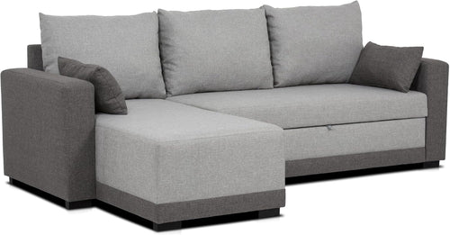 BUDWING Leah, Canapé-lit d’Angle Gris Bicolore - 4 Places - Chaise Longue Réversible, 2 Coussins Décoratifs - Tissu en Polyester - Style Moderne - 233 cm (Largeur) x 124 cm (Profondeur) x 69 cm