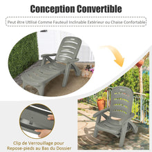 Load image into Gallery viewer, Chaise Longue Pliable Dossier Inclinable à 5 Positions avec Roues Intégrées pour Terrasse Jardin Piscine 150 kg Gris/Blanc/Bleu -