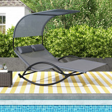 Load image into Gallery viewer, Chaise Longue Double Chaise à Bascule pour 2 Personnes 2 Appui-Têtes Amovibles Cadre en Métal Robuste Lit de Repos Ergonomique 2 Places Gris/Noir/Beige -