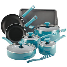 Load image into Gallery viewer, Rachael Ray 12-Piece Cityscapes Porcelain Enamel Cookware Set - Turquoise