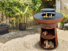 Load image into Gallery viewer, Barbecue rond avec plaque ronde en acier et grille en acier corten -