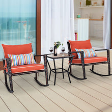 Load image into Gallery viewer, Ensemble de Jardin avec 2 Fauteuils à Bascule et 1 Table Basse en Verre Trempé Tous Coussins Inclus en Rotin PE -