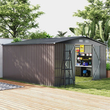 Load image into Gallery viewer, Abri de Stockage Extrieur Grand Hangar  Outils avec Design de Toit Inclin Portes Fermables avec Cls 4 Arations 350x350x198cm Gris -