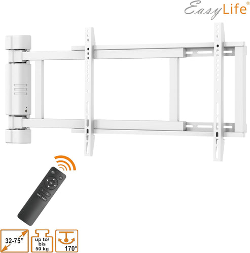 EasyLife Support TV Mural pivotant électriquement jusqu'à 170°, Support Mural VESA jusqu'à 600x400 pour LCD/OLED, téléviseur, Moniteur, écran, Smartboard de 32-75 Pouces & 50kg Max (Blanc)