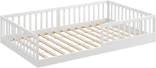 Load image into Gallery viewer, CADANI Timi 2en1 Lit au Sol 120x200 cm Lit Enfant Montessori avec Barrière de Sécurité et Sommier à Lattes, Bois Massif Pin, Blanc, 3 Variantes de Construction, Transformable