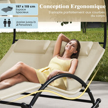 Load image into Gallery viewer, Chaise Longue Double Chaise à Bascule pour 2 Personnes 2 Appui-Têtes Amovibles Cadre en Métal Robuste Lit de Repos Ergonomique 2 Places Gris/Noir/Beige -