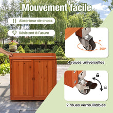 Load image into Gallery viewer, Costwy Rangement de Jardin Armoire en Bois Table de Jardinage avec Etagère Amovible 4 Roues Universelles Plateau en Acier Galvanisé -