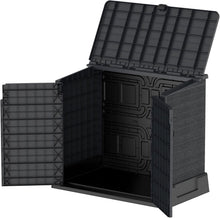 Load image into Gallery viewer, Duramax StoreAway 1200L Plastic Garden Shed/ Flat Lid,Outdoor Storage Shed,Wheelie Bin Hideaways,Wheelie bin box,Durable Construction,Ideal for Bikes,BBQs &amp; 2x 240L Bins,145x85x125 cm,Brown