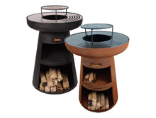 Load image into Gallery viewer, Barbecue rond avec plaque ronde en acier et grille en acier corten -