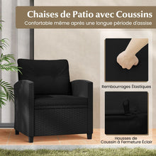 Load image into Gallery viewer, Ensemble de Meubles 3 Pices de Patio en Rotin Charge 180KG Salon de Jardin 2 Fauteuils Table Basse avec Plateau Noir/Beige/Blanc -