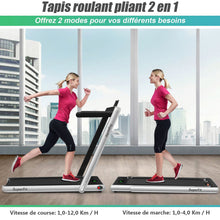 Load image into Gallery viewer, 2 en 1 Tapis de Course Electrique Pliable 1  12 Km/H avec Haut-parleur Bluetooth Tlcommande Moteur 0,75HP Vert/Blanc/Noir/Rouge/Or/Noir et Argent/Bleu -