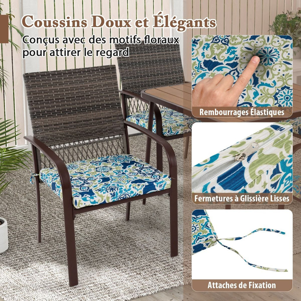 Ensemble de Meubles de Patio 5 Pièces Salon de Jardin 4 Fauteuils en Rotin avec Coussins et Table Carrée avec Trou pour Parasol -