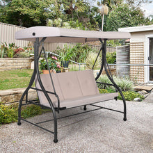 Load image into Gallery viewer, Balancelle d'Extérieur Convertible Jardin Porche Avec Sièges à Coussins Auvent Réglable et Cadre en Métal Enduit Hamac 3 Places Beige -