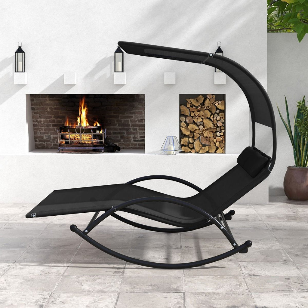 Chaise Longue Double Chaise  Bascule pour 2 Personnes 2 Appui-T锚tes Amovibles Cadre en Mtal Robuste Lit de Repos Ergonomique 2 Places Gris/Noir/Beige -
