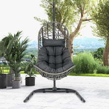 Load image into Gallery viewer, Chaise Oeuf en Rotin PE avec Support avec Oreiller et Coussin Chaise Suspendue avec Accessoires de Suspension Capacité 160 Kg Gris -