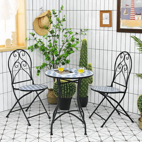 Ensemble Table et 2 Chaises Pliantes de Bistrot 2 Personnes Design Carreaux de Mosa茂que Colls sur du Ciment pour Terrasse -