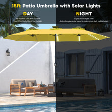 Load image into Gallery viewer, AECOJOY 15ft Patio Double-Sided Umbrella, 156 PCS Solar LED Light Outdoor Large Umbrella, Yellow
