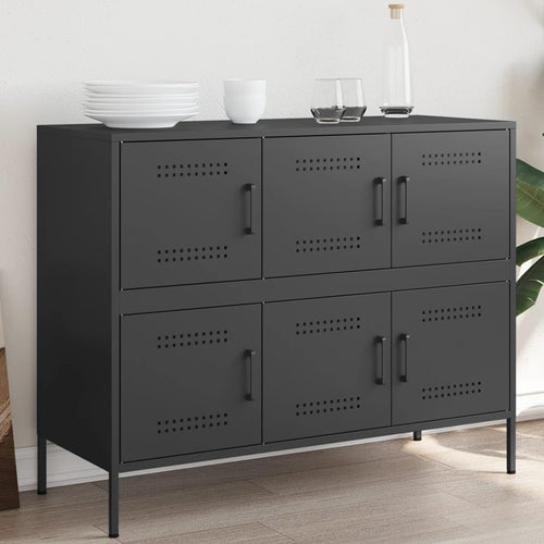 vidaXL Buffet, Armoire avec Pieds et Compartiments, Placard avec Porte, Meuble de Rangement Salon Intérieur, Noir 100,5x39x79 cm Acier