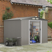 Load image into Gallery viewer, Abri de Jardin Mtal Extrieur 9.74m鲁 Acier Galvanis avec Fondation 4 Persiennes Double Porte et Rampe 260 x 207 x 181 cm Gris Fonc/Gris Clair -