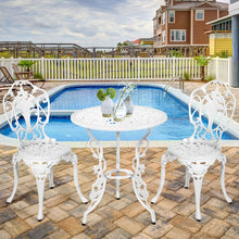 Load image into Gallery viewer, Ensemble Table et 2 Chaises pour Jardin en Aluminium en Forme de Rose Blanc Rsistant aux Intempries -