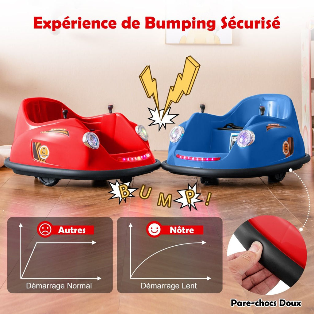 Auto-tamponneuse Electrique 12V pour Enfants Alimentée par Batterie Télécommande Lumières LED Musique pour les 2-5 Ans Rose/Rouge/Bleu -