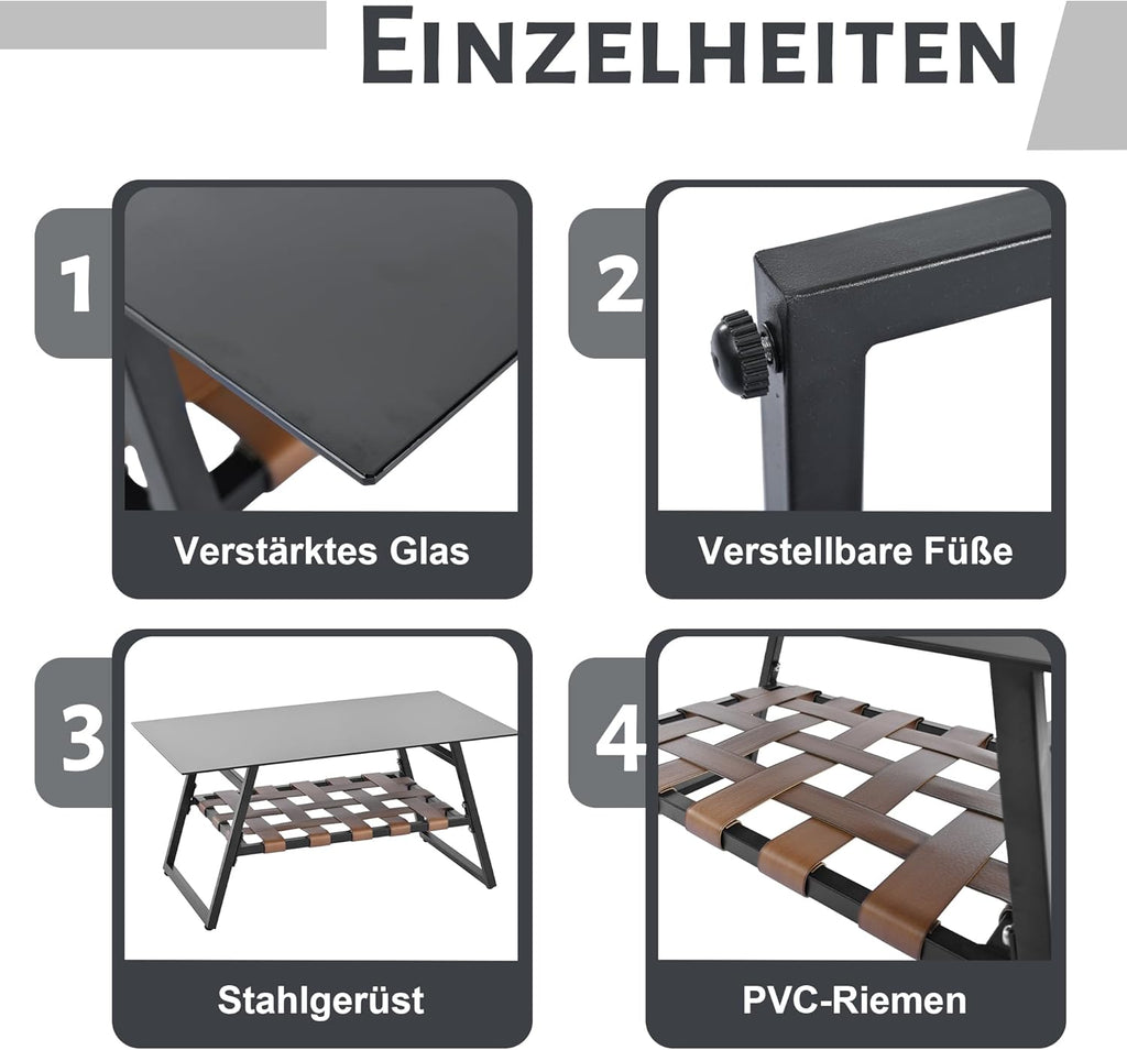Salon de Jardin,Salon de Jardin 4 Personnes,avec canapé,Table Basse et Coussins,Housse en Tissu déhoussable et Lavable,Noir (Coussins d'assise Inclus)