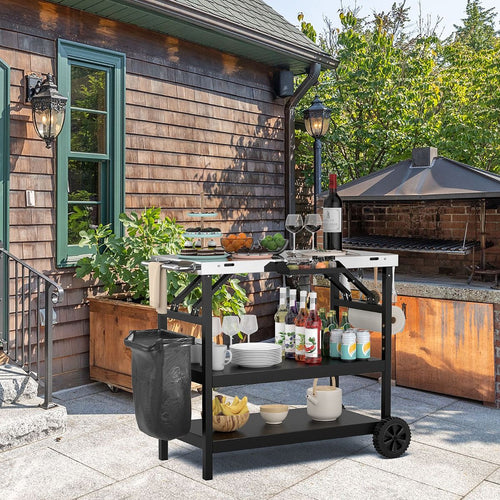 Desserte Extrieure  Roulettes  3 tagres Chariot Service de Cuisine tagre Rglable pices Porte-Serviettes Porte-Mouchoirs Noir -