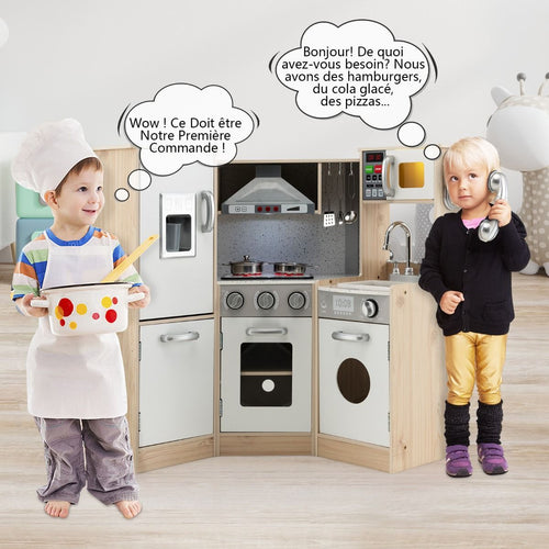 Cuisine Enfants en Bois XXL Angle 105 x 49 x 85 cm ( L x l x H ) Cuisine Complet avec Four Lave Linge 3 An+ -