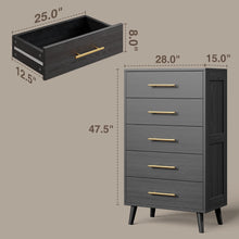 Load image into Gallery viewer, Bedroom Set - Includes Full Size Bed Frame (Dark Gray), Nightstands, 5 - Drawer Dresser &amp; Double Wide 6 - Drawer Dresser - Modern Storage Solution for Stylish Home Decor, Black