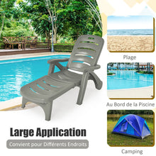 Load image into Gallery viewer, Chaise Longue Pliable Dossier Inclinable à 5 Positions avec Roues Intégrées pour Terrasse Jardin Piscine 150 kg Gris/Blanc/Bleu -