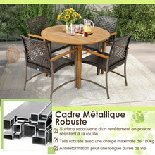 Load image into Gallery viewer, Ensemble de 4 Chaises en Rotin pour l'Extérieur Chaises avec Accoudoirs en Bois d'Acacia Structure Métallique Robuste Chaises Ergonomiques -