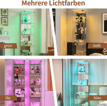 Load image into Gallery viewer, BPKADHY Vitrine sur pied en verre à 4 couches - 1 porte - Lampe LED et serrure avec paroi arrière miroir - Armoire de salon pour objets de collection et livres - Blanc