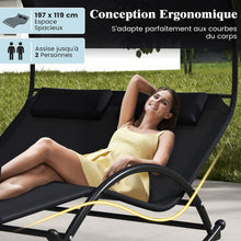 Load image into Gallery viewer, Chaise Longue Double Chaise à Bascule pour 2 Personnes 2 Appui-Têtes Amovibles Cadre en Métal Robuste Lit de Repos Ergonomique 2 Places Gris/Noir/Beige -