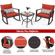 Load image into Gallery viewer, Ensemble de Jardin avec 2 Fauteuils  Bascule et 1 Table Basse en Verre Tremp Tous Coussins Inclus en Rotin PE -