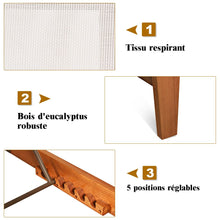 Load image into Gallery viewer, Chaise Longue de Jardin Dossier Inclinable en Bois d'Eucalyptus Tissu Respirant pour Patio Véranda Piscine Charge 180KG -